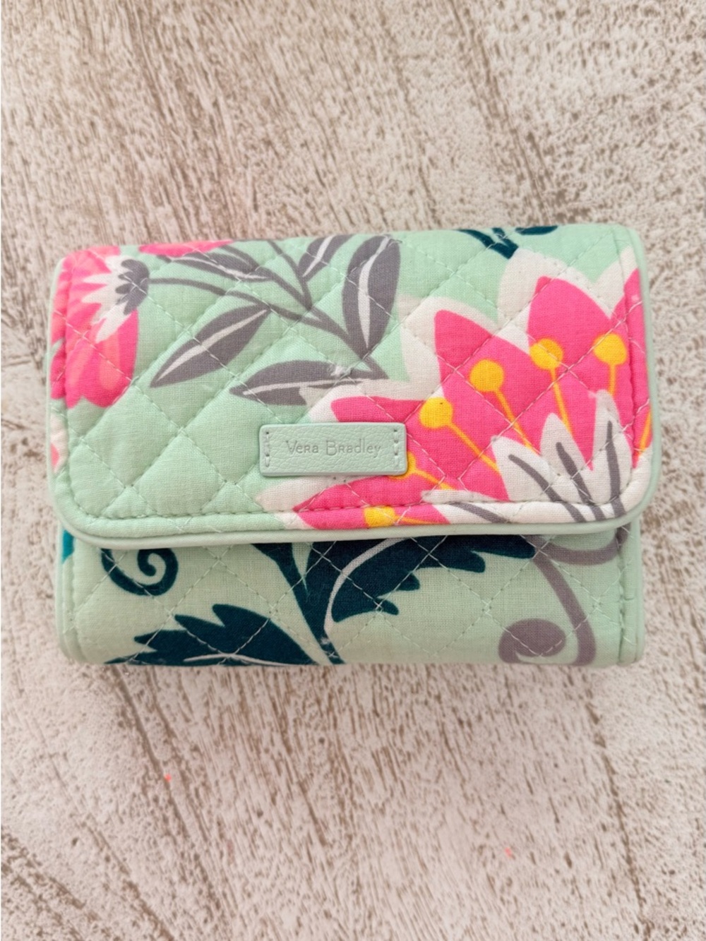 Vera Bradley Quilted Floral Wallet - Mint Green & Hot Pink